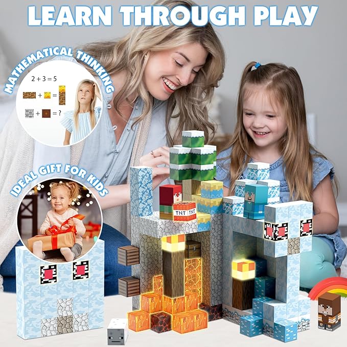 AIDYVOI 200pcs Magnetic Blocks, Magnetic Building Block Set STEM Construction Toys, Montessori Sensory Stacking Toy for Toddlers, 1 Inch Magnet Cubes with Light Blocks for Girls Age 3 4 5 6 7 8