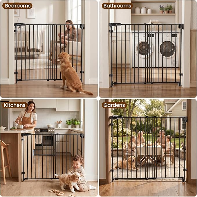 Mumeasy 36" Tall Baby Gate for Stairs, 29.5-43.3" Expandable Hardware Mounted (Drill Needed), Removable No Bottom Bar Dog Gate, Auto Close Wide Walk Thru Safety Gate for Doorways, Pets& Toddlers,Black
