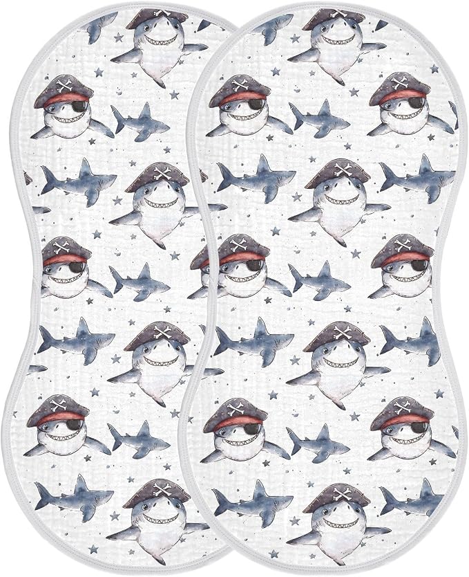 vvfelixl Cartoon Shark Pirate Burp Cloths for Baby Boy Girls Baby Washcloths Burp Rags 1 Pack