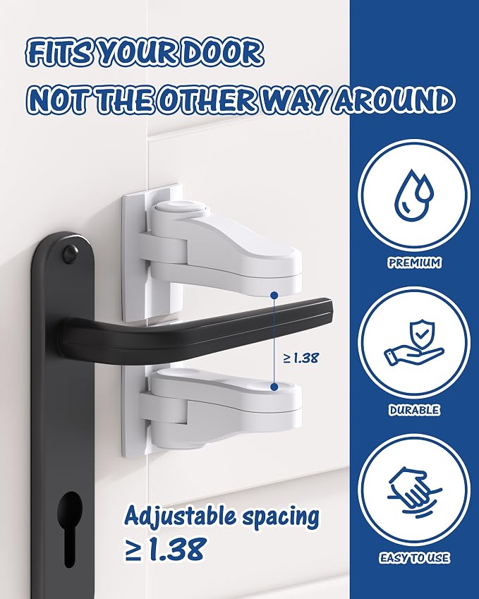 Yunkey Child Proof Door Lever Lock (6-Pack) - Low-Profile Design Helps Prevent Toddlers & Pets from Opening Doors, Fits Standard Lever Handles, 3M Adhesive, No Drill, Removes Cleanly