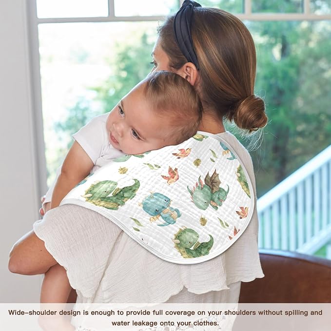 Watercolor Dragon Bird Leaf Pattern Muslin Burp Cloths for Baby 2 Pack 100% Cotton Baby Washcloths Bibs for Boy Girl