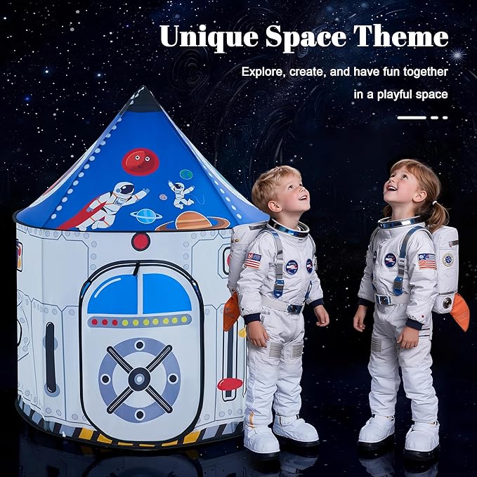 Hallo Deer Kids Play Tent, Astronaut Spaceship Space Pop Up Tent Kids, Foldable Castle Kid Tent Indoor Outdoor Fun & Imagination, Toddler Tents Indoor Gifts for Baby Boys Girls