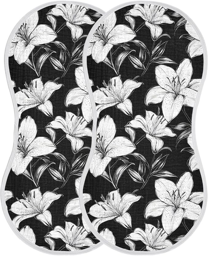 vvfelixl Muslin Burp Cloths Black White Lily Baby Washcloths for Baby Girl Boys 2 Pack