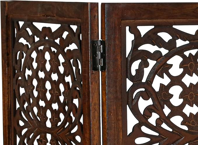 Lightnpro 4 Panel Wooden Dog Gate - 72 Inch Extra-Wide Freestanding Pet Fence - Foldable Indoor Safety Barrier for Small Dogs for Stairs, Doorways & Hallways – Natural Burnt (24x18 Inch Panels)