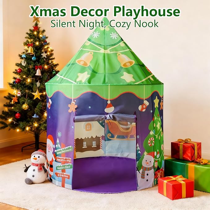 Snowman Kids Play Tent & Pet Playhouse with Roll-Up Door, Festive Christmas Room Decor for Toddlers, Indoor Dog Cat House