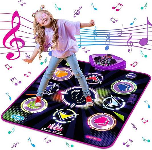 Kusntin Dance Mat, Dance Mixer Rhythm Step Play Mat, Pink Dance Pad with LED Lights, Adjustable Volume, Built-in Music, 5 Game Modes, Xmas Birthday Gifts for 3-10 Years Girls Toys (Purple-Black)