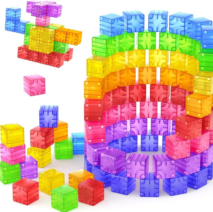 Feoxialy Magnetic Blocks - 52pcs Translucent Magnetic Cubes, Digit Building Blocks Magnet Toys for Kids, Rainbow STEM Creativity Toys 3+ Year Old Boys & Girls Toddlers Kids Christmas Birthday Gifts