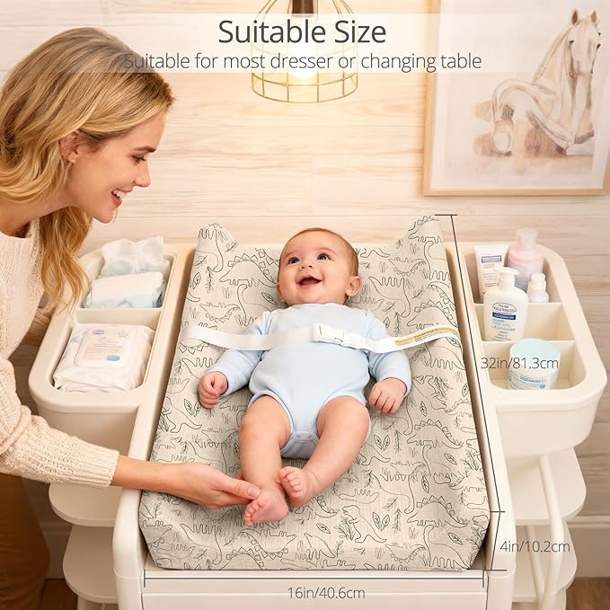 Muslin Baby Changing Pad, 2 Pack Muslin Soft Cotton Covers & Waterproof Lining Foam Diaper Changing Table Pad 32" x 16.6" Mat for Dressers