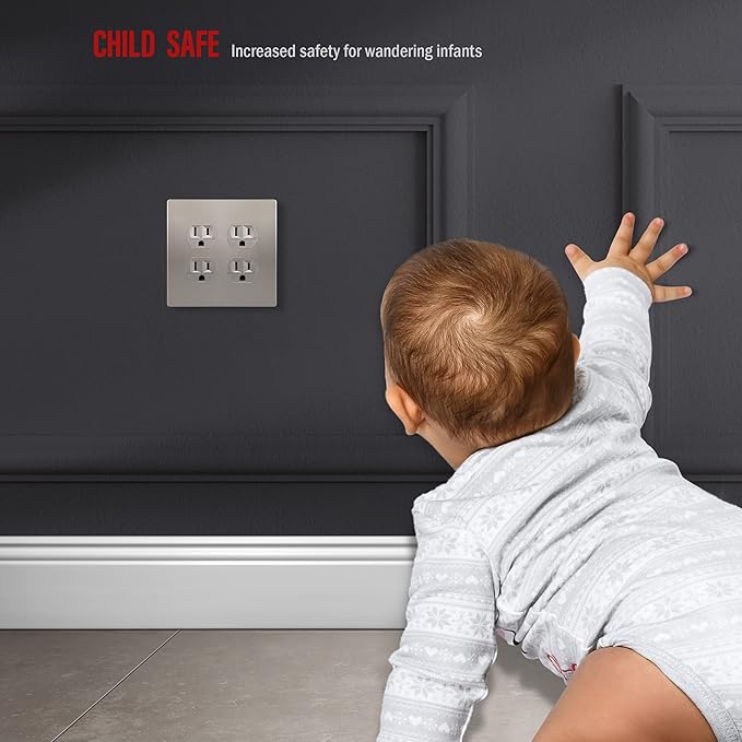 ENERLITES Elite Series Duplex Outlet Receptacle Cover, Two Gang Screwless Wall Plate, Standard Size, 2-Gang 4.68" x 4.73", Polycarbonate Thermoplastic, UL Listed, SI8822-NK, Nickel