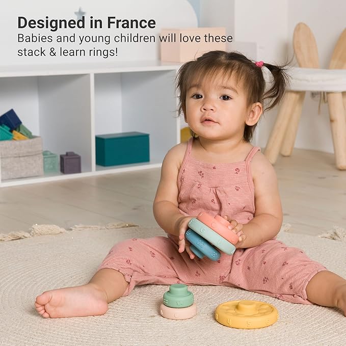 BabyToLove Stack & Learn Rings | Montessori Stacking Toy for Babies | 6 Soft Sensory Baby Rings for Learning & Development | Early Childhood Stacking Toy | Fun Shapes