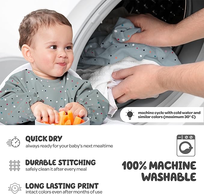Waterproof Smock Baby Bibs for Eating (Boy or Girl 6-24 Months) - Toddler Long Sleeve Bib for Baby Led Weaning