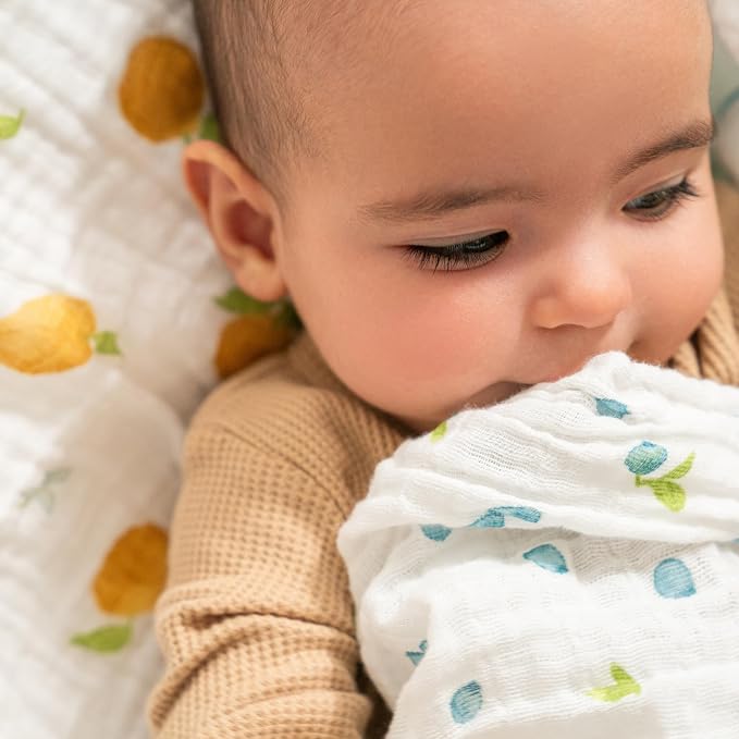 aden + anais Boutique Organic Cotton Muslin Swaddle 2 Pack, Breathable Baby Receiving Blanket, Soft and Lightweight Wrap, Diaper Bag Must Have, Fresh Fruit
