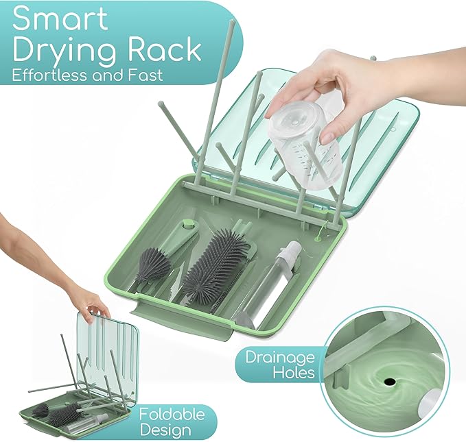 Travel Bottle Cleaner Kit - Versatile Portable Bottle Cleaning Kit for Parents - BPA-Free & Portable Baby Travel Essential - Bottle Drying Rack for Traveling & Everyday Use - Baby Bottles Drying Rack