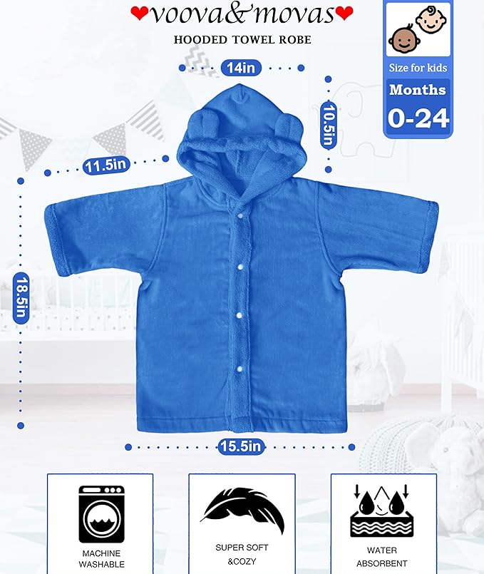 VOOVA & MOVAS Toddler Poncho Towel with Bear Ear Hood, 0-24Months | 100% Cotton, Ultra-Soft & Absorbent | Gentle for Sensitive Skin, Bathroom, Pool & Beach Towel | Newborn, Gem Blue