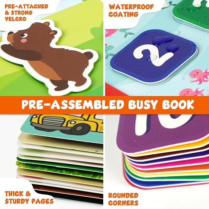 BenBen Busy Book for Toddlers, 30 Pages, Pre-Assembled, Preschool Learning Activities, Montessori Toys for Ages 3 and Up, Autism Sensory Toys, Kids Educational Activity Book, Birthday Gift