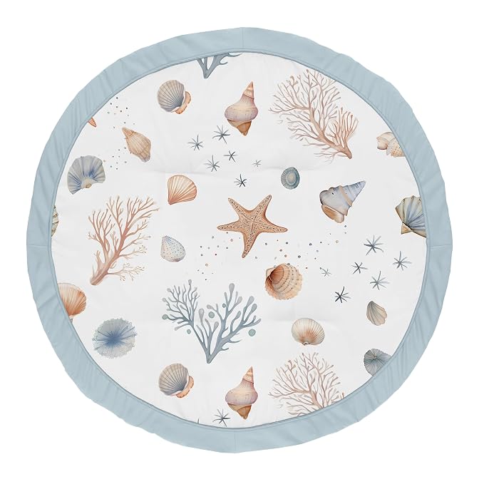 Sweet Jojo Designs Ocean Seashells Boy, Girl, Unisex/Gender Neutral Baby Play Mat Tummy Time Activity, Toddler Floor Infant Playmat - Nautical, Beach Theme, Watercolor, Starfish, Coastal, Aquatic, Sea