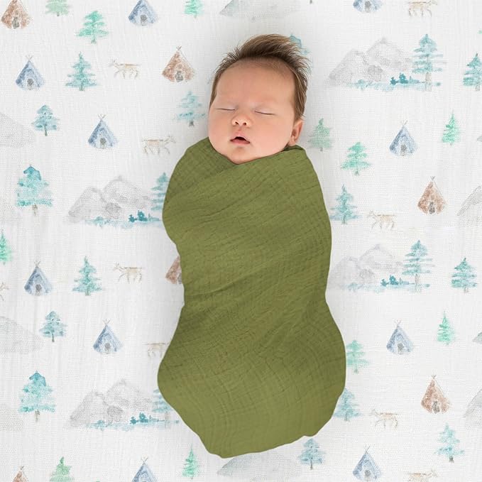 SwaddleDesigns Cotton Muslin Swaddle Blankets for Baby Boy & Baby Girl, Set of 4, Neutral Receiving Blankets for Newborn, Baby Registry & Gift, 46x46 inches, Cascadia