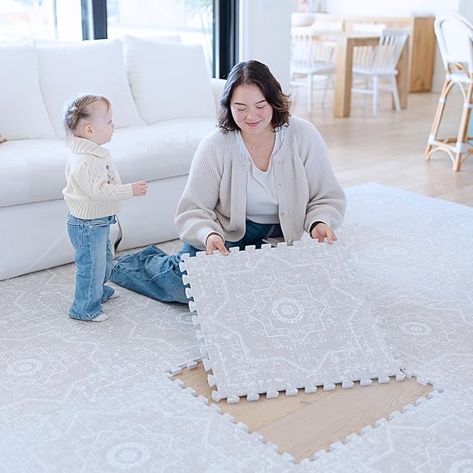 Little Landings Baby Play Mat for Floor - Layla (6x6ft) - Premium EVA Foam Play Mat for Babies & Toddlers (Ages 0-5+) - Non-Toxic Playmat for Tummy Time, Crawling & Playroom - Stylish & Comfortable