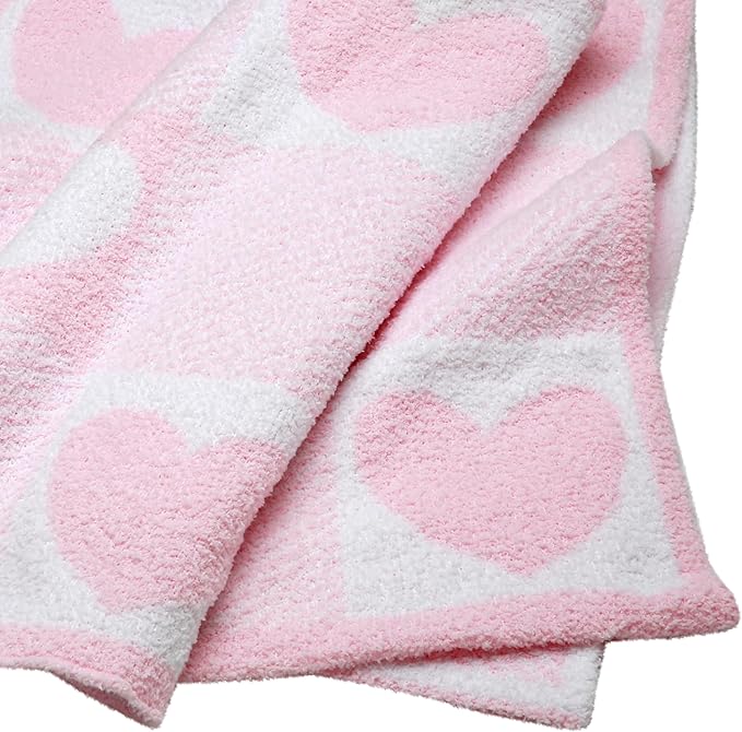 Soft Chenille Jacquard Baby Blanket, Hearts, 30 in. x 40 in., Pink and White Patchwork