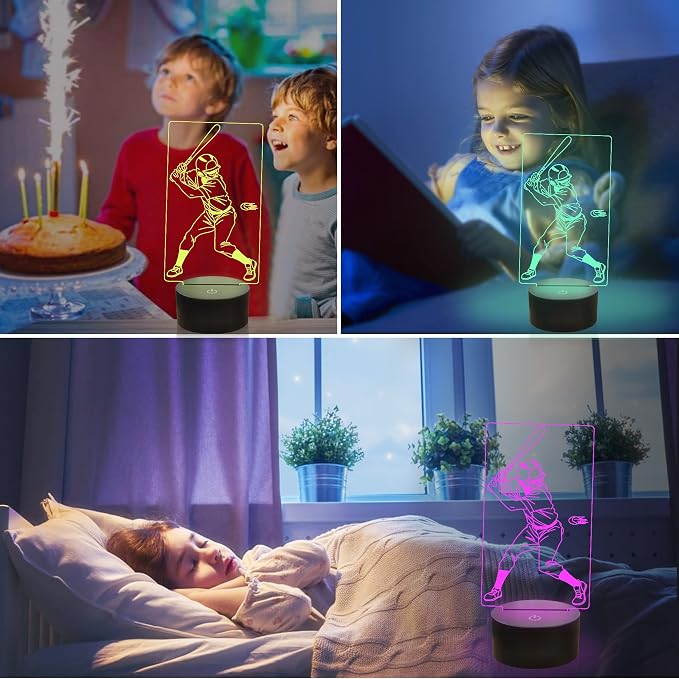 Attivolife Baseball Light for Kids, 3D Illusion Optical Night Lamp, 16 Colors Changing with Remote Control Dimming, Best Boys Room Decor as Birthdays Xmas Gifts for Adults Men Teen