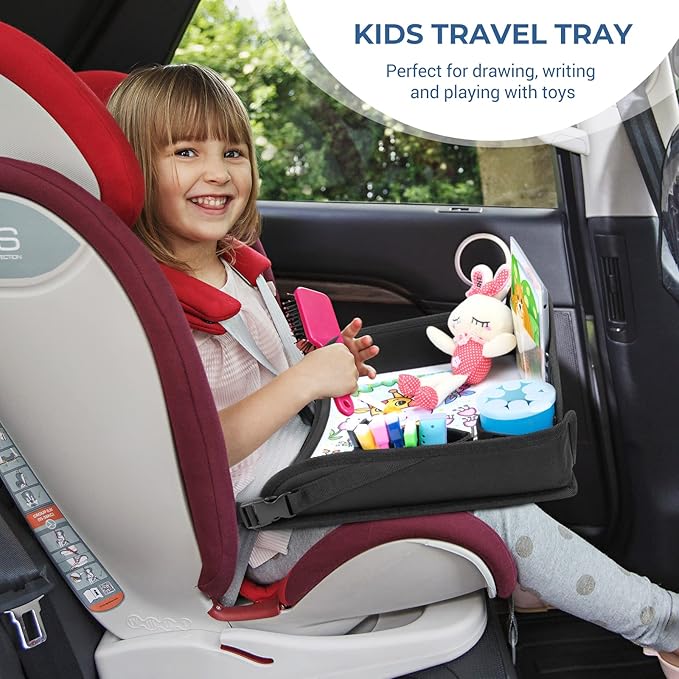 COOLBEBE Kids Travel Tray for Toddler Car Seat, Travel Tray for Airplane, Toddler Car Seat Lap Tray, Carseat Table Tray for Kids Travel Activities (Black -2PCS)