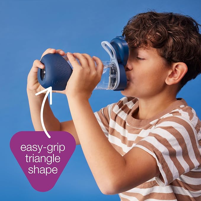 b.box 20oz Sport Spout Kids Water Bottle for School, Sports, Daycare - No-Straw Design for Easy Cleaning - Leakproof - Ergonomic Triangle Grip - Dishwasher Safe, BPA Free, PFAS Free - Passion Splash