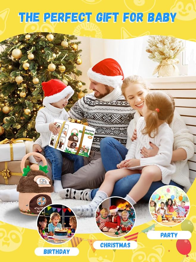 Baby Toys 6-12 Months Forest Animal House with Map Plush Stuffed Animals Rattle Squeaker Montessori Toys for Babies Sensory Infant Toy Toddler Gift 1-3 Year Old