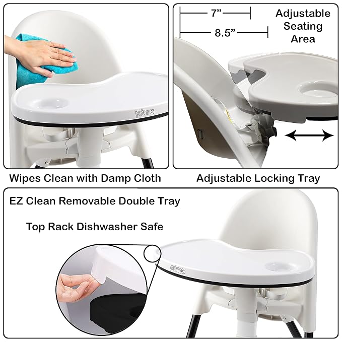 Primo Cozy Tot Deluxe Convertible Folding High Chair & Toddler Chair - Portable Foldable Baby Chair/Toddlers Highchair - Travel Friendly, Removable EZ Clean Tray, Black/White, 22"x21"x33.5"