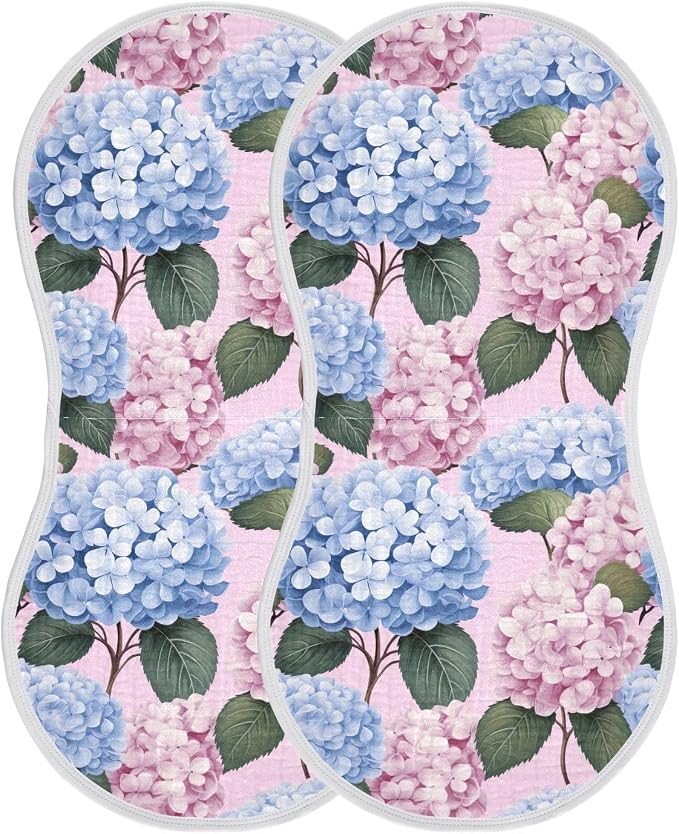 Pink Blue Hydrangea Pattern Burp Cloths 2 Pack Muslin Burping Cloth Cotton Burp Towel Soft Absorbent Baby Burp Cloths for Boys Girls Newborn 22 x 11 in