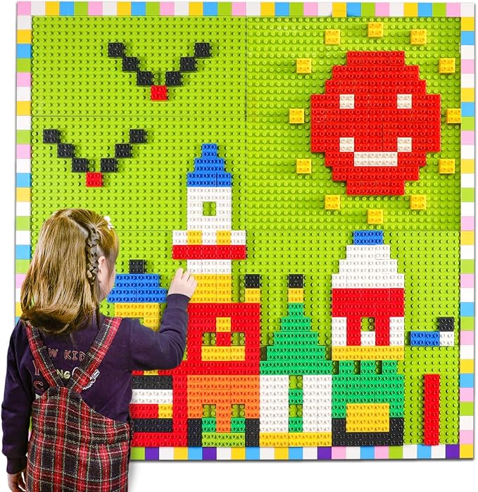 Build On Wall or Table - Customize Building Block Wall, 8 Pack (10" x 20") Self Adhesive Building Base Plate, 440 Pcs Compatible with All Major Brand Brick - Fastest Easiest DIY Fun Wall and Desk