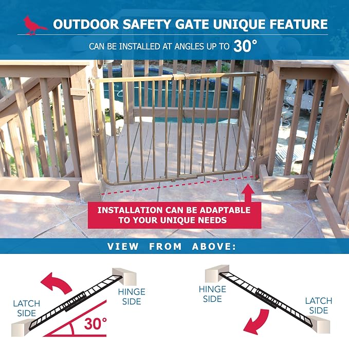 Cardinal Gates SS30OD Outdoor Baby Gate for Top of Stairs-Adjustable Outdoor Dog Gate-Aluminum Safety Gate for Kids & Pets-Can be Installed at Angles - 27 to 42.5 Inches Wide-Brown USA Based Company