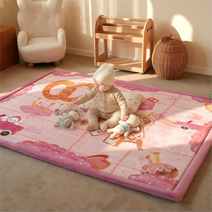 1.5" Thick Educational Extra Large Baby Floor Play Mat 79x158, Flannel Padded Memory Foam Kids Mat, Non-Slip Plush Playmat for Nursery Playroom Classroom (Gingerbread man)