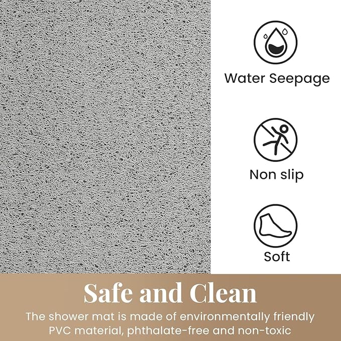 Shower Mat Bathtub Mat Non-Slip,36x16 inch, Soft Tub Mat with Drain,PVC Loofah Bath Mat (Phthalate Free) for Tub and Bathroom,Quick Drying,Grey