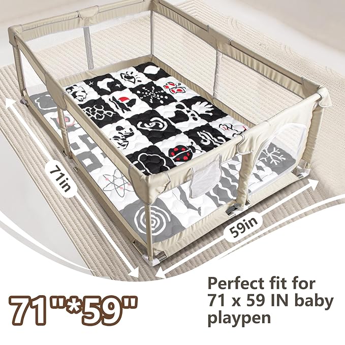 Baby Play Mats for Floor, 71?�x59??Upgraded Thickness & Larger Super Soft Playmat for Babies and Toddlers, Foldable Washable, Upgrade Anti-Slip Crawling Mat for Playpen(High Contrast)