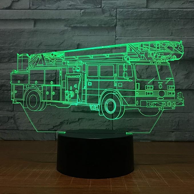 Creative 3D Fire Truck Night Light 16 Colors Changing USB Power Remote Control Touch Switch Decor Lamp Optical Illusion Lamp LED Table Desk Lamps