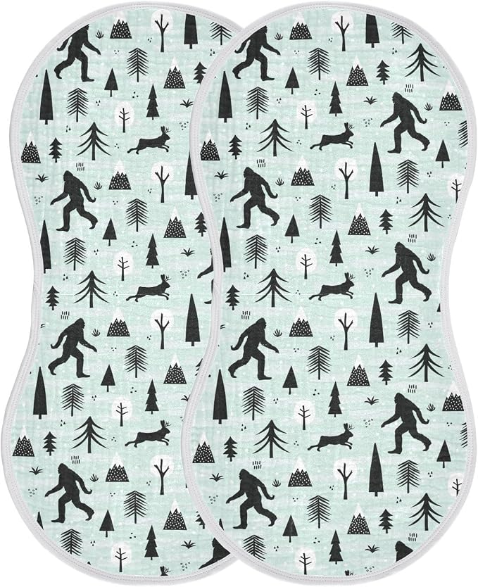 Muslin Burp Cloths for Baby Boys and Girls - 2-Pack Ultra Absorbent Bigfoot Sasquatch Muslin Washcloths, Newborn Towel, Milk Spit Up Rags, Burp Cloth Bibs for Unisex, 22 x 11 Inch
