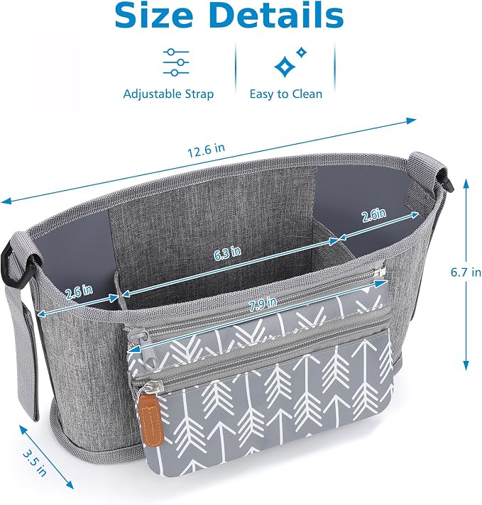 Accmor Universal Stroller Organizer with Detachable Phone Bag, Stroller Bag Caddy Organizer Stroller Accessories for Uppababy, Baby Jogger, Nuna, Doona, Britax Strollers