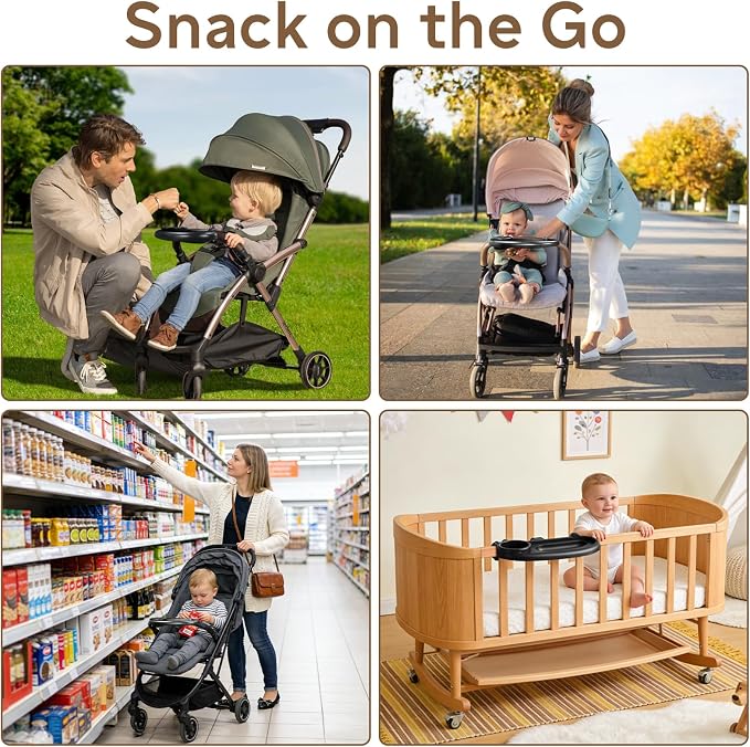 Universal Stroller Snack Tray with Cup Holder and Phone Holder, 3-in-1 Baby Stroller Tray with Secure Non-Slip Secure Clamp, Fits Most Strollers & Wagons, Toddler Snacking On The Go