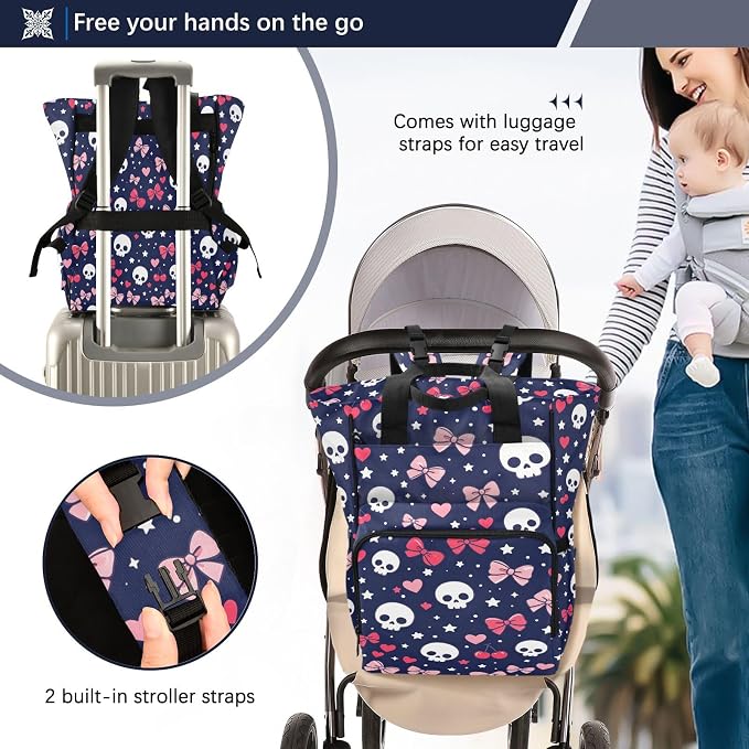 Cute Skulls Bows Diaper Bag Large Cap Insul Mom Dad