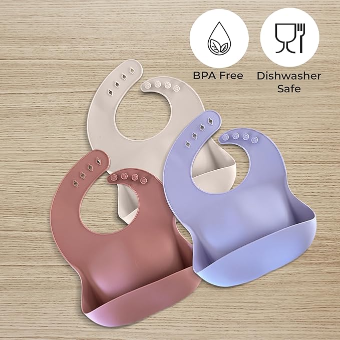 Silicone Baby Feeding Bibs ??Waterproof, BPA-Free, Soft & Adjustable with Crumb Catcher ??Easy to Clean