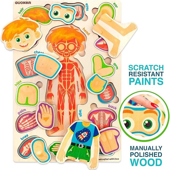 QUOKKA Puzzles for Kids – Montessori Puzzles for Toddlers 3-5 – Preschool Game Learning Human Body Parts Anatomy Skeleton – Educational Toys for Boy & Girl