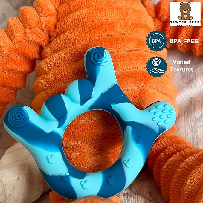 I Love You Silicone Hand Teether, Teethers for Babies 3-6 Months, Soft Teething Toys 6-12 Months bpa Free, Massaging Teething Relief (Blue)