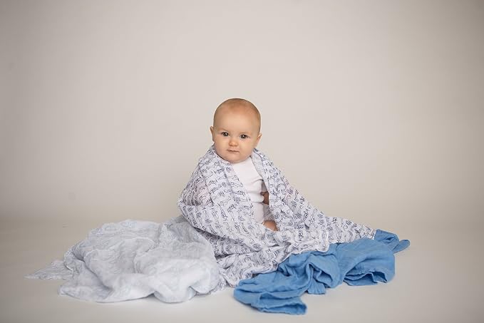 Hudson Baby Unisex Baby Cotton Muslin Swaddle Blankets, Blue Sheep, 2-Pack