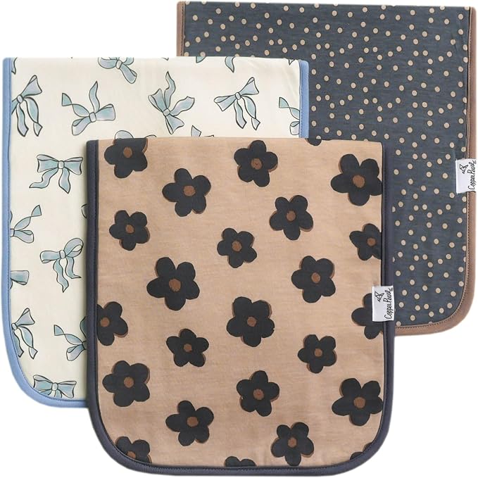 Copper Pearl Premium Baby Burp Cloths - 3-Pack Large Cotton Burp Cloths, Extra Soft Spit Up Rags with 3 Absorbent Layers, Perfect for Baby Boy and Baby Girl Gifts
