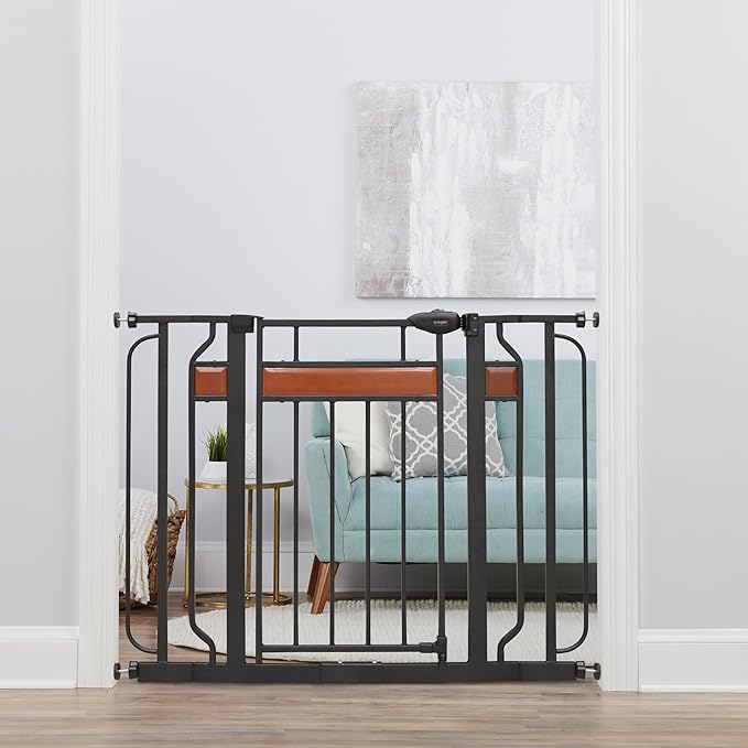 Regalo Safety 30-41.5??Extra Wide Baby Gate for Doorways & Bottom of Stairs, Pressure Mounted Wood Accent Gate with Door, Tested & Safe for 30 Years, American Designed, American Owned