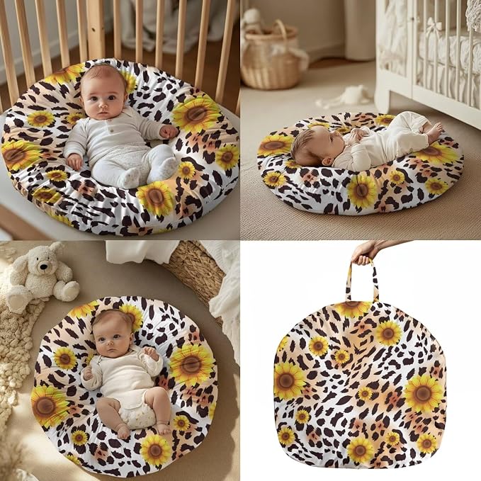Sunflower Nursing Pillow Cover for Breastfeeding and Bottle Feeding,Breathable & Soft Baby Nest Cover for 0-24 Months,Light Brown Babies Floor Seat Cover for Home and Travel Essentials