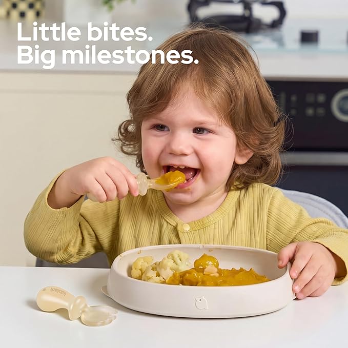 3-in-1 Baby Suction Plates with Spoon & Fork, Premium PPSU Stage-Based Toddler Dinnerware, Bottle-Grade, Silicone Divided Dishes for Self Feeding 6M-3Y, BPA Free Stain Resistant, Dishwasher Safe