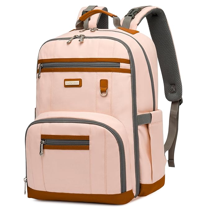 Diaper Bag Backpack, Large Baby Nappy Bags with Portable Changing Pad for Boys and GirlsMultifunction Travel Baby Bag for Moms Dads, Shower Gifts Waterproof and Stylish，Pink