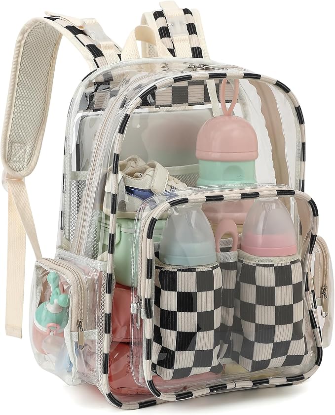 Clear Baby Diaper Bag Backpack for Mom, Large Capacity Travel Nappy Bag for Boys & Girls with Stroller Straps (Corduroy Checkered Black)