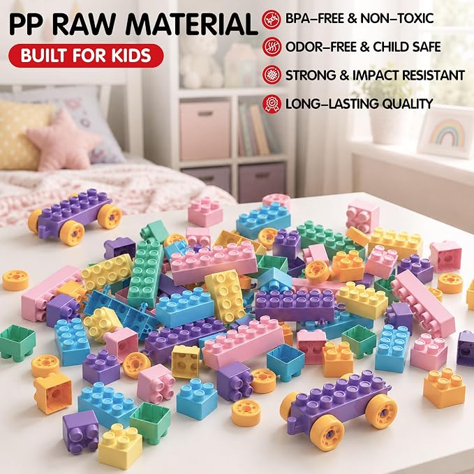 Building Blocks for Toddlers and Kids, 200 Pcs Toy Building Sets, STEM Educational Building Blocks Set for Kids with Storage Box, Ideal STEM Gift for Boys & Girls